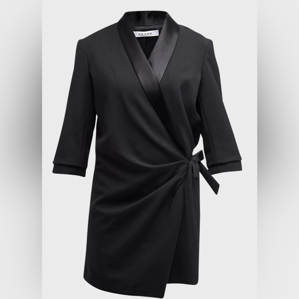 FRAME Mini Tuxedo Virgin Wool Wrap Dress size XXS - Picture 2 of 8